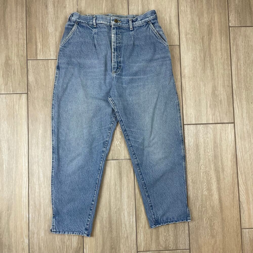 VTG 80s Lee High Rise Pleated Mom Jeans Light Wash Tapered Made in USA 34